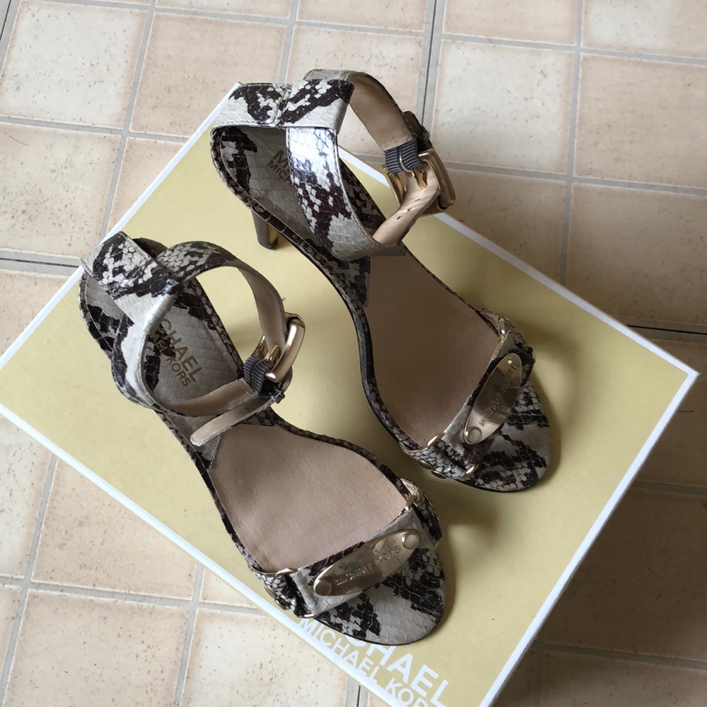 Michael Kors ankle strap snake print sandal
